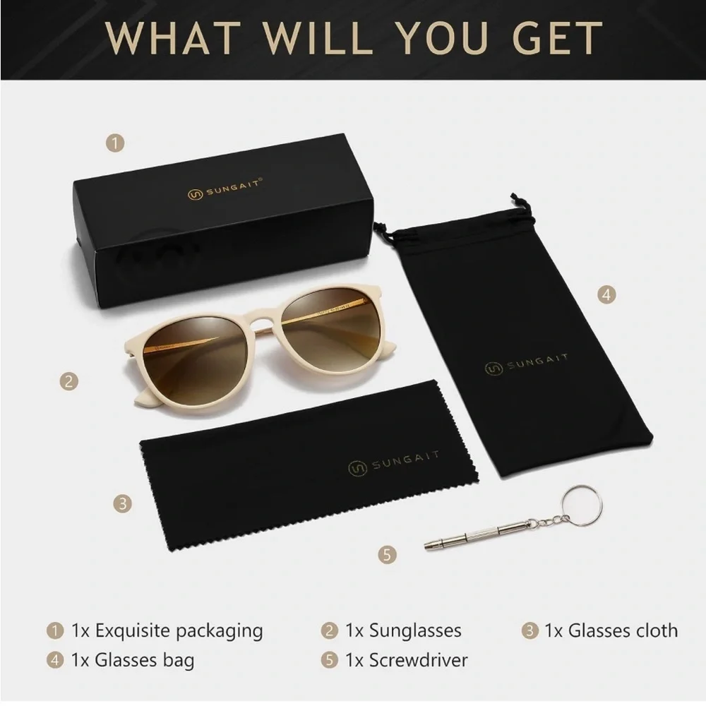 NEW SUNGAIT Vintage Round Sunglasses Women/Men Milky White Frame/Brown Lens